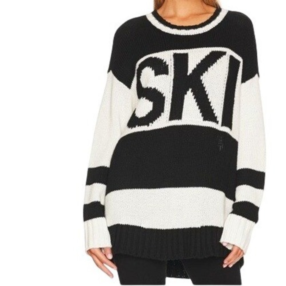 Black White Striped Oversized Sweater Ski Long Sleeve Casual